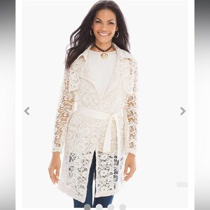 Chicos embroidered lace belted coat with pockets Size S/Chicos Size 1